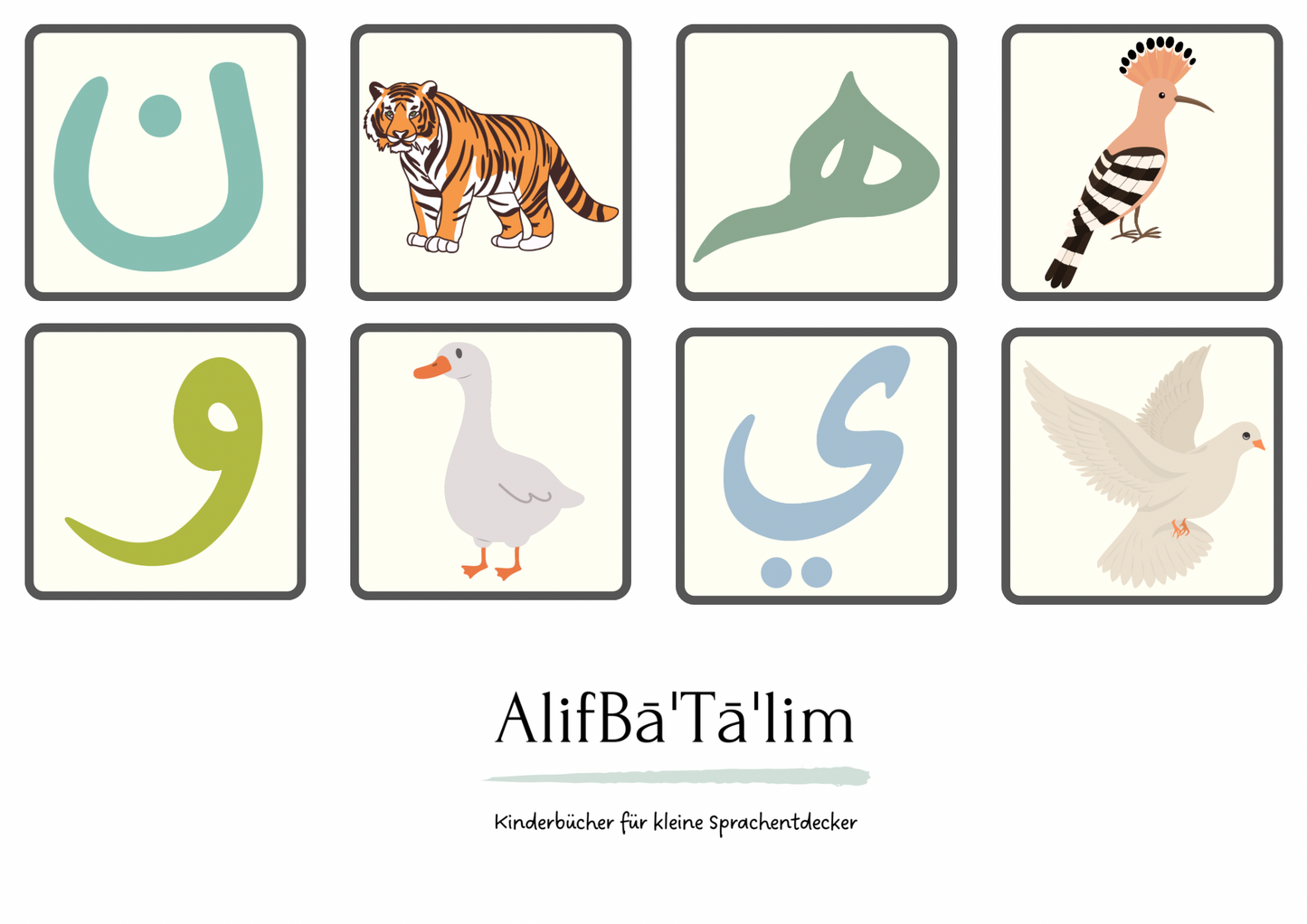 Alif bis Ya – Das Lernspiel
Arabisches Alphabet & Tiere interaktiv entdecken